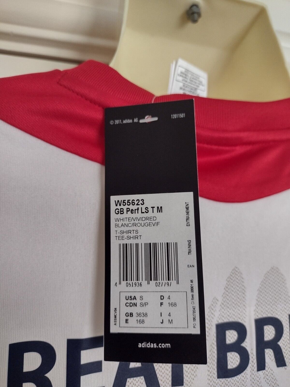 adidas Team GB Long Sleeve Performance Tee – London 2012 (White/Vivid Red, GB 36/38) - Image 5