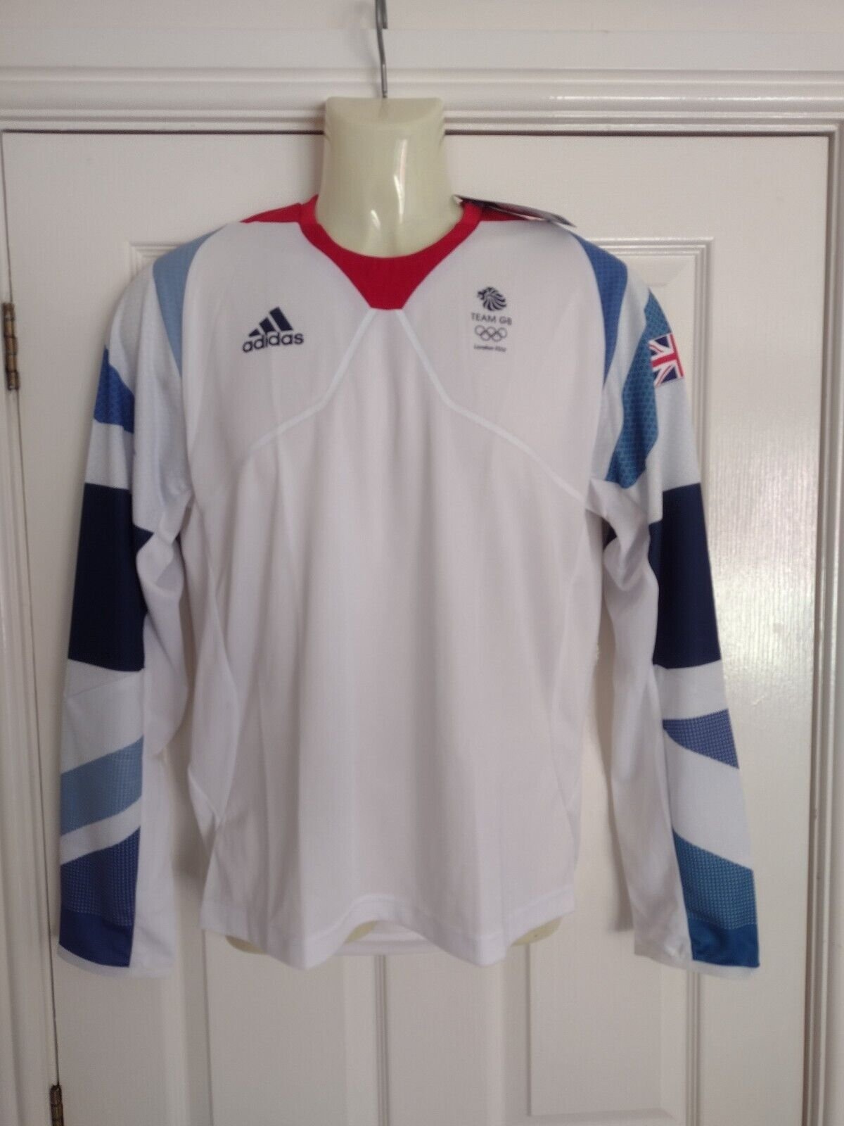 adidas Team GB Long Sleeve Performance Tee – London 2012 (White/Vivid Red, GB 36/38)